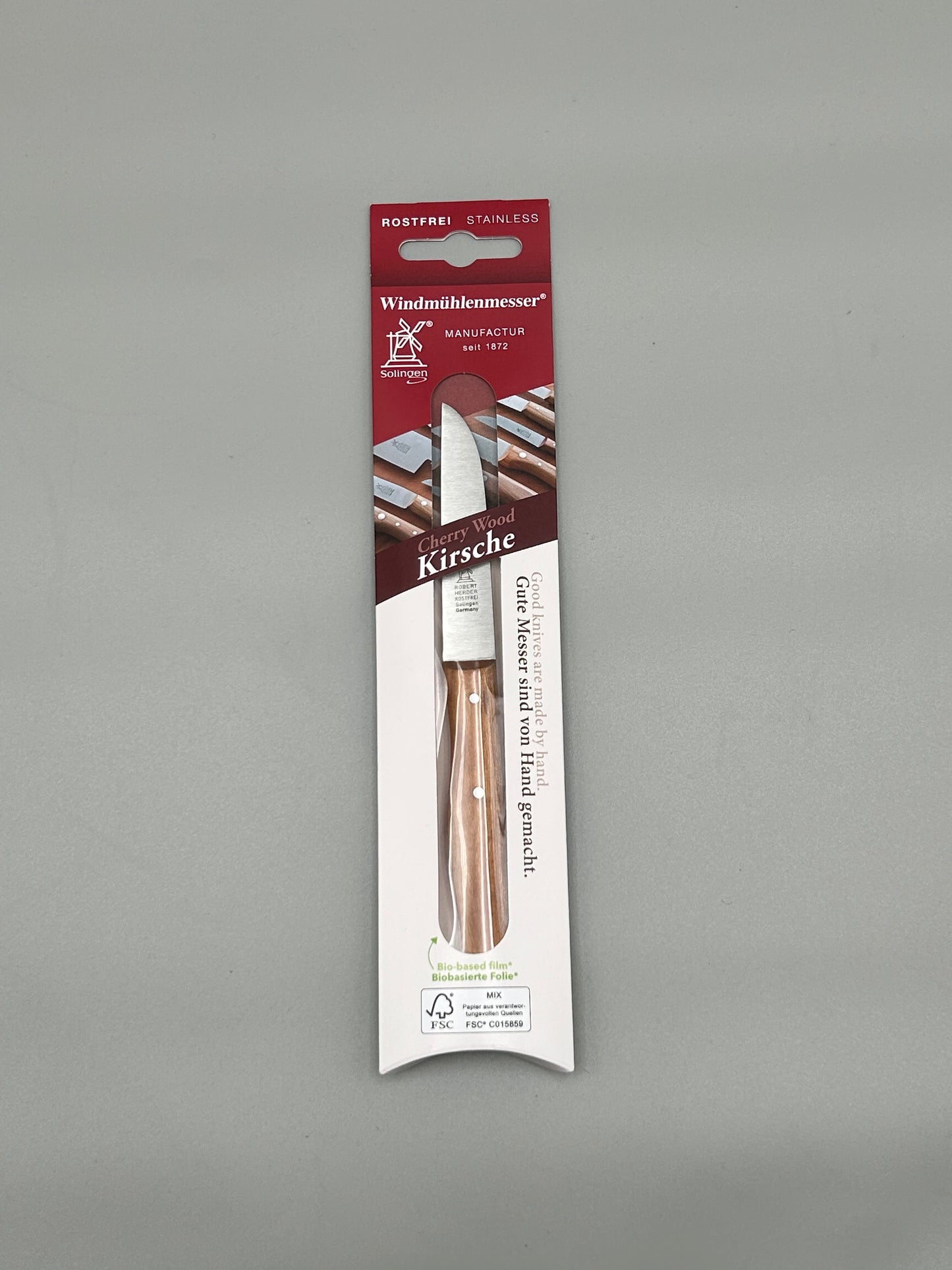 Gemüsemesser Klassiker 8,5 cm Klingenlänge rostfreier Stahl/ Kirschholz-Griff