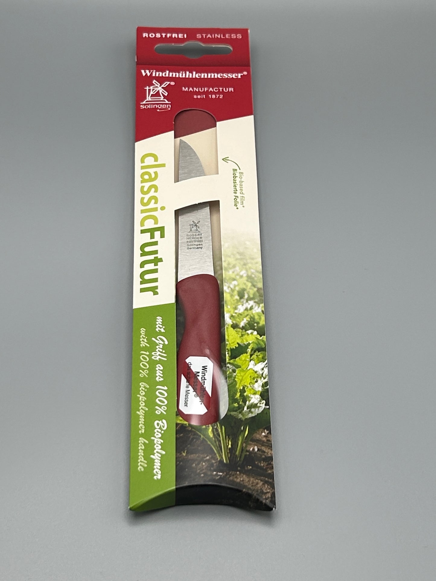 Gemüsemesser classicFutur 8,5 cm Klingenlänge rostfreier Stahl/ Griff aus rotem Biopolymer